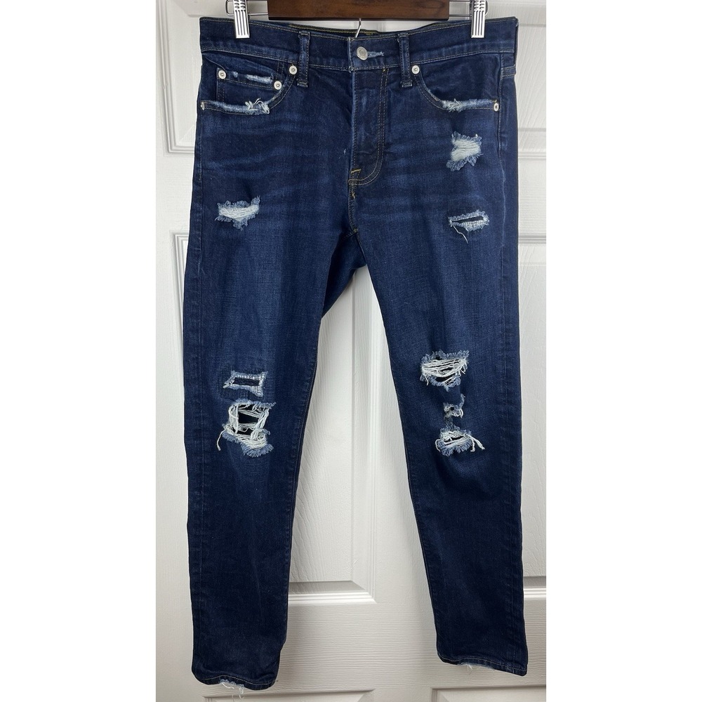 Abercrombie & Fitch Mens Jeans 31 x 32 Skinny Taper Stretch Distressed Dark Wash